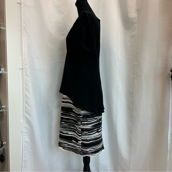 LAFAYETTE New York black white asymmetrical sleeveless peplum sequin dress 10 - Picture 2 of 11